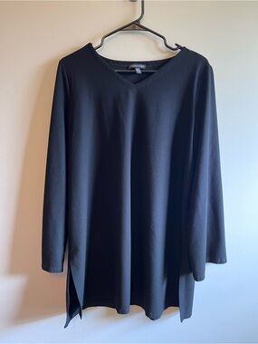 EILEEN FISHER Black V-Neck Long Sleeve Tunic Top
